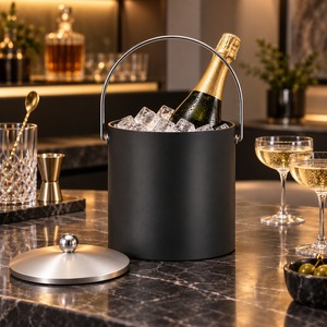 Cubo de Hielo Metálico con Recubrimiento Negro, Personalizable, en Forma de Caja, Duradero, Ecológico, para Bar, Bodas, Enfriador de Vino, Juego de Regalo - Product Image 1