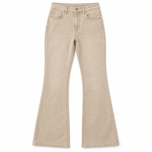 Jeans de Mezclilla de Cintura Alta para Mujer, Corte Bootcut, con Bolsillos Ondulados y Bordado, Color Beige Arena, Ajuste Ajustado, Lavables, Talla XL - Product Image 1