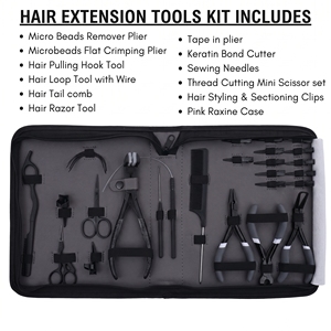 Kit complet d'outils pour extensions capillaires avec pince à micro-perles, applicateur de bandes adhésives, coupe-fil pour extensions à fusion et outils de coiffage - Product Image 2