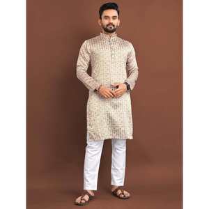 KURTA y PAYJAMA de Seda Jacquard con Estampado Digital de Lujo - Product Image 1