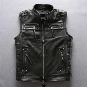 <b>Men</b>’s PU Leather Biker <b>Vest</b> Sleeveless Motorcycle <b>Waistcoat</b> with Custom Logo, Color, Size, Label and Packaging Options - Product Image 1