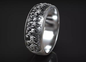 Anillo de Plata de Ley 925 de Lujo con Diseño de Caballo Corriendo, Anillo Ancho con Detalle de Animal Tallado, Joyería de Moda para Hombre y Mujer - Product Image 1