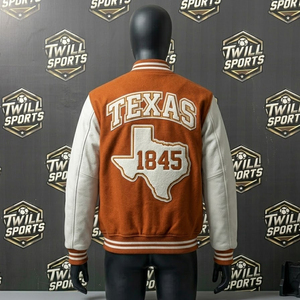 Veste universitaire Texas pour homme, orange et blanche, manches brodées, style bomber, vêtements décontractés d'hiver, service OEM - Product Image 3