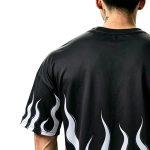 Mens Loose Flame Print <b>T</b>-<b>Shirt</b> Short Sleeve Crew Neck Black <b>White</b> Streetwear Casual Wholesale <b>Bulk</b> - Product Image 4