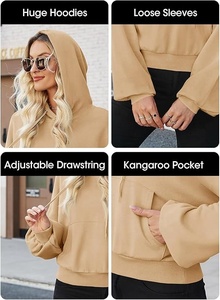 Sudadera con capucha recortada personalizada para mujer, jersey de manga larga con hombros caídos, sudadera holgada con bolsillo de canguro, jersey para Otoño/Invierno - Product Image 5