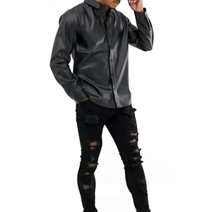 Camisa Casual de Cuero 100% para Hombre, Nuevo Diseño, Transpirable, Resistente al Viento, Antibacteriana, Ecológica, Cierre con Botones de Cuerno, Color Sólido - Product Image 3