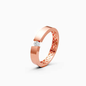Bague solitaire moderne légère avec diamant de laboratoire de 0,11 ct de taille ronde |   En or jaune, blanc et rose 9 carats - Product Image 1