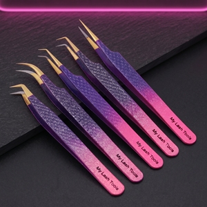 Pince à épiler professionnelle en acier inoxydable CrossEdge Corporation, pointe en fibre rose pailletée, pince à épiler pour extensions de cils avec pointe dorée - Product Image 2