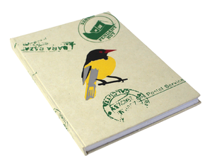 Cuaderno de Papel Reciclado Hecho a Mano con Cubierta Dura de Lona Reutilizable, Multicolor, con Diseño de Aves Serigrafiado - Product Image 2
