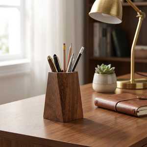 Pot à crayons octogonal en bois de noyer – Porte-crayons de bureau - Product Image 4