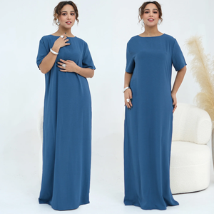 Under Abaya Long Inner Dress for Muslim Women, O Neckline Short Sleeves Hijabi Maxi <b>Underdress</b>, Islamic Clothing Modest Robe - Product Image 4