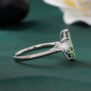 Fancy Vivid Green Marquise Cut Lab Grown Diamond <b>Ring</b> with Prong Setting 14K <b>Gold</b> Unique Statement Color - Product Image 3
