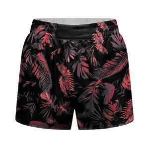 Shorts Deportivos para Mujer, Estampado de Hojas Tropicales en Negro y Rojo, Secado Rápido, Transpirables, Corte Regular, Talla Adulto, Teñido en Prenda, Poliéster/Nailon GRACE - Product Image 2