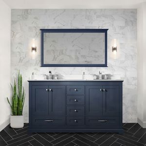Navy Blue 60 In. W X 22 In. D Double Bath <b>Vanity</b> with 58 In. White Quartz Top and <b>Mirror</b> Bathroom <b>Vanities</b> - Product Image 2