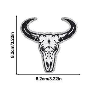 Bull Skull Embroidered Iron On Applique Patch Set - Product Image 4