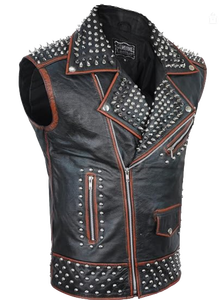 Gilet de motard pour homme en polyester/coton clouté avec pointes, rivets style punk rock, anti-plis, séchage rapide, vêtement d'extérieur hiver - Product Image 2
