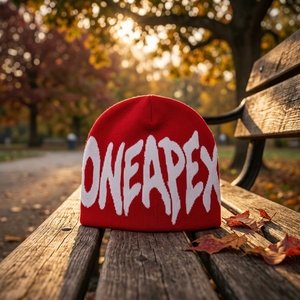 Red White Graphic Knit Beanie Hat Custom Logo Ribbed <b>Winter</b> <b>Cap</b> Unisex Streetwear Fashion Headwear Wholesale OEM Manufacturer - Product Image 4