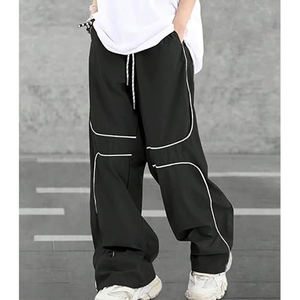 Pantalon cargo baggy pour homme grande taille, avec bordure contrastée, cordon de serrage, style streetwear décontracté, coton lavé, OEM - Product Image 3