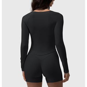 Women Seamless <b>Black</b> <b>Long</b> <b>Sleeve</b> Deep V Neck <b>Bodysuit</b> Solid Color Full <b>Sleeve</b> Activewear Skinny Fit Yoga Top - Product Image 4