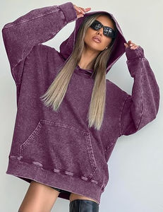 Women Oversized <b>Hoodie</b> Acid Wash Vintage Hooded Sweatshirt Cotton Basic <b>Hoodie</b> Spring <b>Trendy</b> Streetwear Purple <b>Trendy</b> Cloth 2025 - Product Image 3