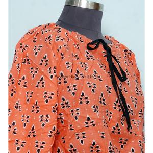 Chemise d'été vintage style indien 100% coton, imprimé floral numérique, col rond, manches bouffantes, crop top écologique et respirant pour femme - Product Image 5