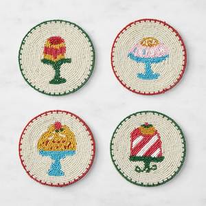 Handmade HK EXPORTS Modern Durable Fruit Theme Beaded Drink Coasters <b>Set</b> of <b>4</b> <b>Round</b> <b>Table</b> Mats in - Product Image 2