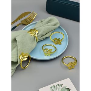 Gold Metal Leaf Napkin Ring Set Luxury Table Decor Elegant Dining Accessories For Wedding Party Hotel Wholesale Bulk Napkin Ring - Product Image 1