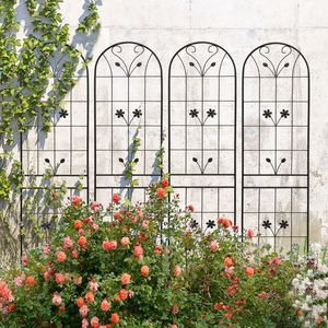 Set di 4 Tralicci da Giardino in Metallo Antiruggine 220 cm x 50 cm Neri, Supporto per Fiori da Esterno per Piante Rampicanti - Product Image 1