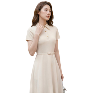 Vestido Midi de Manga Corta para Mujer al Mejor Precio, Elegante Estilo Oficina, con Detalle de Botones, Vestido Casual de Tela Tejida - Product Image 1