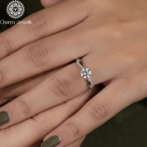 Charm Jewells Cushion Cut Moissanite IGI Certified Engagement <b>Ring</b> 18K Gold Plated Prong Setting Women's Classic Wedding Band 3 - Product Image 5