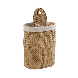 Cesto para la ropa sucia de jacinto de agua de color natural, doble ovalado, con tapa, cesta de 2 compartimentos con forro de algodón para baño, Vietnam - Product Image 4