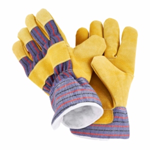 Guantes de Trabajo de Cuero Vacuno de Primera Calidad con Dorso de Algodón a Rayas y Puño de Seguridad para Uso Industrial y de Construcción Pesada - Product Image 1