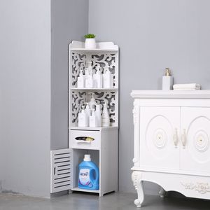 White Bathroom Furniture <b>Corner</b> Floor Cabinet with Toilet Paper <b>Storage</b> Organizer Shelf - Product Image 3
