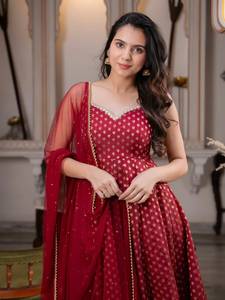 Designer Party Wear Chanderi Jacquard Butti Anarkali Set With Pant And Dupatta Crafted For Comfort And Stitched With Grace - Product Image 4