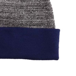 Gorro de punto unisex con pompón, borde azul marino y cuerpo gris melange, gorro casual de invierno para adultos 56-58CM - Product Image 3