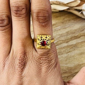 High Demand Pyramid <b>Garnet</b> Brass <b>Ring</b> 18k Gold Plated Statement Hollow Cutout <b>Ring</b> Geometric <b>Ring</b> For Women Solitaire <b>Ring</b> - Product Image 4