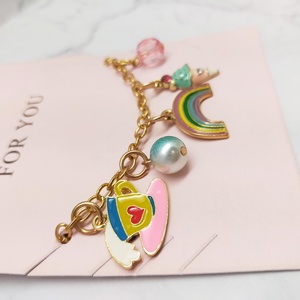 Unicorn Bracelet Chain Whimsical <b>Teacup</b> Colorful Rainbow Ice Cream Bead Accents Epoxy Alloy Graduation Party Everyday Decoration - Product Image 2