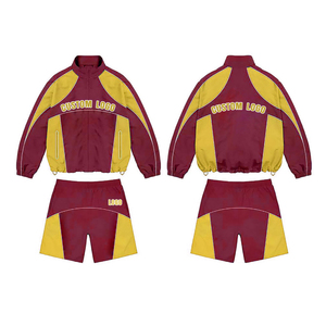 IRON MARK INDUSTRIES Men's Color Blocking Windbreaker Tracksuit Set Half-<b>Zip</b> Jacket Drawstring Shorts 100% Cotton Lightweight - Product Image 6