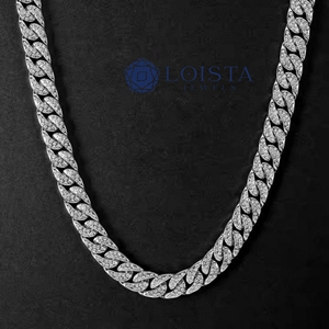 Men's 925 Silver Rhodium Plated <b>Moissanite</b> Cuban Chain <b>Necklace</b> Round Brilliant Cut Channel Setting Hiphop Style Everyday Wear - Product Image 1