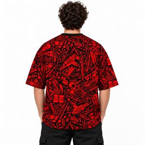 T-shirt à manches courtes surdimensionné pour homme, col rond, imprimé graphique crâne rouge et noir, style streetwear - Product Image 2