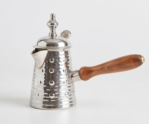 Silver Plated Stainless Steel <b>Tea</b> Pot With Wooden Handle Traditional Design Polished Finish Round Shape - Product Image 1