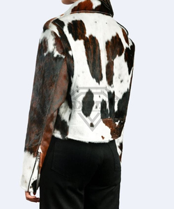 Custom Cowhide Leather Biker Jacket Manufacturer | Genuine Hair-on Hide Moto <b>Coat</b> | Wholesale Punk Rock Western Style Outerwear - Product Image 3
