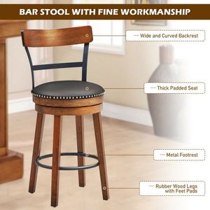 Set of 2 30.5 Inches Swivel Bar <b>Stools</b> Pub Height <b>Dining</b> Chair - Product Image 6