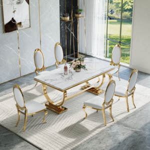 Table à manger moderne de luxe en métal blanc en gros - Meuble écologique et durable pour hôtels et appartements - Product Image 2
