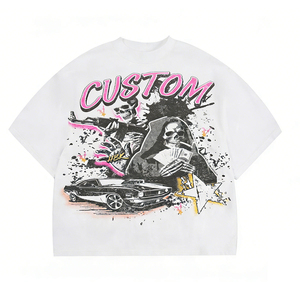 T-shirt blanc à manches courtes pour homme avec motif imprimé voiture, col rond, style streetwear, coupe classique, jersey de coton - Product Image 4