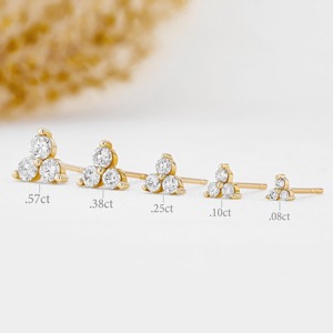 14k Gold Diamond Trio Stud Earring Triangle Cluster Sparkling Minimalist Geometric Design Fine Jewelry Three <b>Stone</b> Dainty Studs - Product Image 3