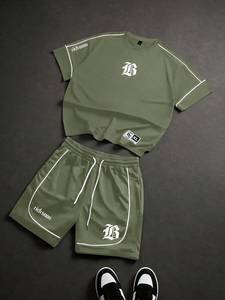 Men's 2026 Gradient T-Shirt And Shorts <b>Set</b> Crew Neck Street Style Breathable Polyester Spandex Summer Wear - Product Image 3