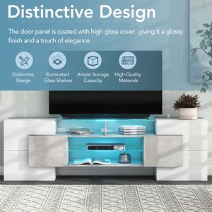 Mobile TV Versatile di Tendenza con Finitura Lucida, Forma Unica e 2 Ripiani Illuminati in Vetro, Adatto a Centri di Intrattenimento fino a 88 Pollici - Product Image 3