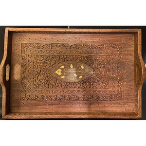 Plateau de service marocain en bois de sheesham fait main avec poignées, travail d'incrustation Hoshiarpur, plateau rectangulaire décoratif pour le thé, pour la maison et l'hôtel - Product Image 2