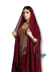 Ensemble 2 pièces de luxe AWAIS HOUSE pour femmes musulmanes, robe longue en velours uni perlé, coupe trapèze, pour soirée/formelle - Product Image 2